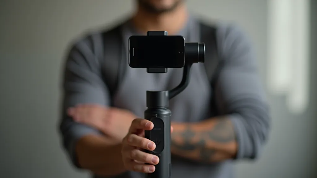 Tříosý gimbal v provedení černe barvy, detail osí a ovládacího prvku